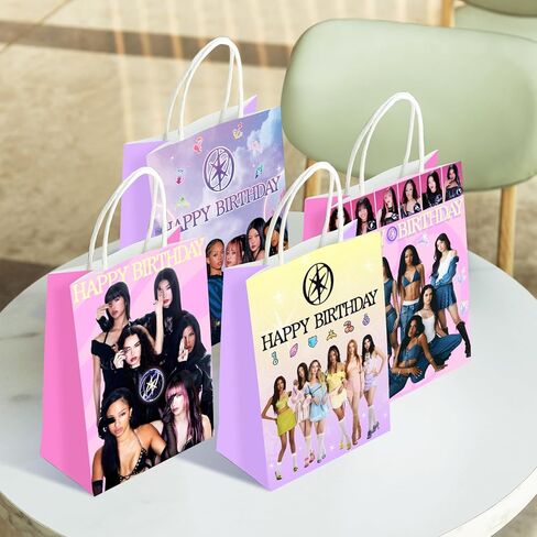 xituodai 16Pcs Birthday Party Decorations Goodie Bags Double Side Fashion Singer Theme Colorful Paper Candy Bags with Handle for Happy Birthday Party Supplies in Saudi Arabia