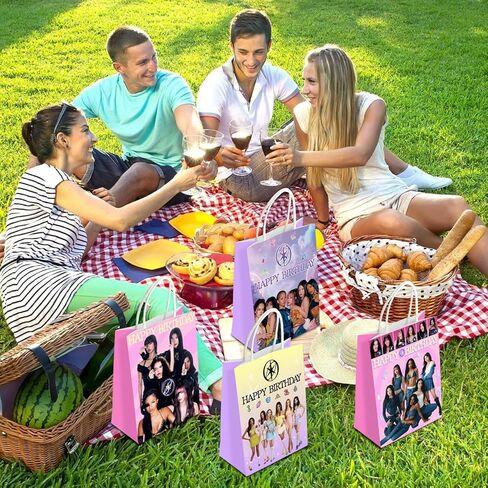 xituodai 16Pcs Birthday Party Decorations Goodie Bags Double Side Fashion Singer Theme Colorful Paper Candy Bags with Handle for Happy Birthday Party Supplies in Saudi Arabia