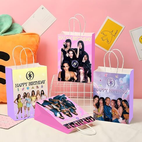 xituodai 16Pcs Birthday Party Decorations Goodie Bags Double Side Fashion Singer Theme Colorful Paper Candy Bags with Handle for Happy Birthday Party Supplies in Saudi Arabia