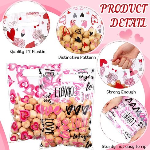 Blosssound 100 Pcs Valentines Day Gift Bags Bulk Valentines Plastic Bags Heart Candy Goodie Favor Treat Bags Valentines Day Party Decor for Valentine‘s Day Wedding Anniversary Birthday Party Favors in Saudi Arabia