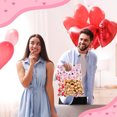 Blosssound 100 Pcs Valentines Day Gift Bags Bulk Valentines Plastic Bags Heart Candy Goodie Favor Treat Bags Valentines Day Party Decor for Valentine‘s Day Wedding Anniversary Birthday Party Favors in Saudi Arabia