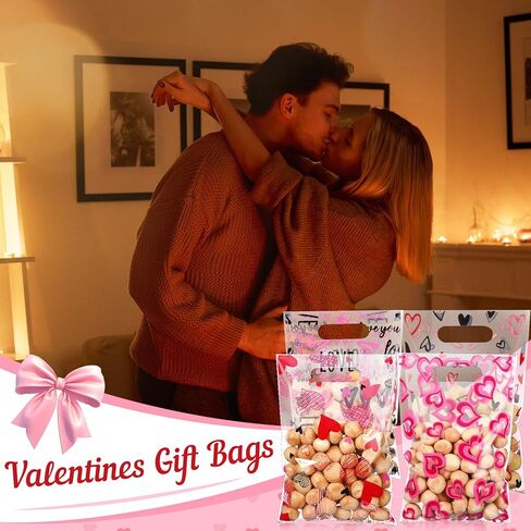 Blosssound 100 Pcs Valentines Day Gift Bags Bulk Valentines Plastic Bags Heart Candy Goodie Favor Treat Bags Valentines Day Party Decor for Valentine‘s Day Wedding Anniversary Birthday Party Favors in Saudi Arabia