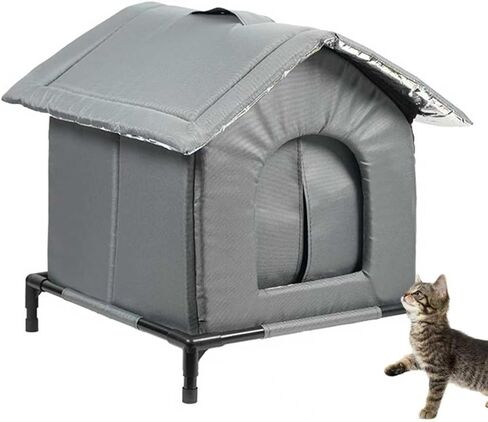 Outdoor Cat House, 2026 New Weatherproof Outside Cat House Can Accommodate 22lb, Stray Cats Dog Pad Houses, Outdoor Warm Feral Cat Dog Shelter with Removable, Medium in Kuwait