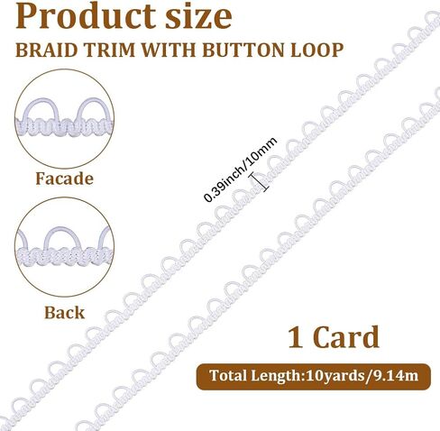 3/8 Inch White Elastic Buttonhole Ribbon Thin Braid Lace Button Loop Sewing Trim Buttons Corset Cord Trims Tape with Loops for Sewing Making Crafts Costumes Wedding Dresses Bridal Decor DIY in Saudi Arabia