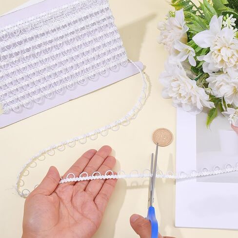 3/8 Inch White Elastic Buttonhole Ribbon Thin Braid Lace Button Loop Sewing Trim Buttons Corset Cord Trims Tape with Loops for Sewing Making Crafts Costumes Wedding Dresses Bridal Decor DIY in Saudi Arabia