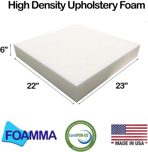 FOAMMA 6" x 22" x 23" High Density Upholstery Foam Cushion (Seat Replacement, Upholstery Sheet, Foam Padding) Made in USA!! in Saudi Arabia