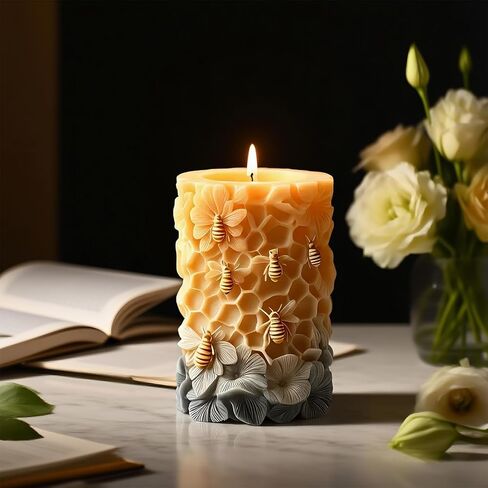 3D Bee Honeycomb Flower Pillar Candle Mold, Silicone Molds for Epoxy Resin Candle Making Wax Aromatherapy & DIY Wax Soap, Home Decoration Handmade Crafts in Saudi Arabia