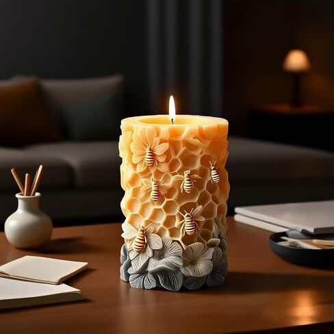 3D Bee Honeycomb Flower Pillar Candle Mold, Silicone Molds for Epoxy Resin Candle Making Wax Aromatherapy & DIY Wax Soap, Home Decoration Handmade Crafts in Saudi Arabia