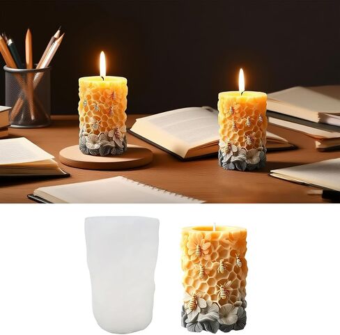 3D Bee Honeycomb Flower Pillar Candle Mold, Silicone Molds for Epoxy Resin Candle Making Wax Aromatherapy & DIY Wax Soap, Home Decoration Handmade Crafts in Saudi Arabia