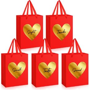 Kolldenn 5 Senses Gift Bags for Him Her 10. 6'' Valentine's Day Five Senses Gift Bags with Handles Smell Taste Touch Sight Sound Kraft Paper Present Wrappings for Valentine Wedding Birthday(Classic) in Saudi Arabia