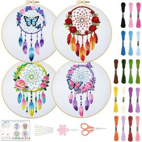 BEUNITONE 4 Sets Kits for Beginners with Dream Catcher Patterns, DIY Craft Kits for Adults Women with Embroidery Hoops, Instruction and Full Kits, Needlepoint Kits for Craft Lover and Home Decor in Saudi Arabia