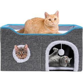 Houseables Cat House, Cat Cave Bed, Kitty House, Hideaway Pet Bed, Cathouse, Catbed, Kitten Hideout, Covered Pet Cave, Indoor Kitty Home, Hiding Spot, Enclosed Cubby Box, Fort Cube, w/Scratcher, Large in Kuwait