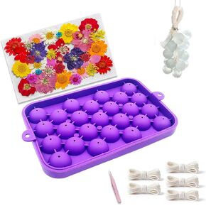 مجموعة قوالب صابون العنب DIY - 1 قالب صنع صابون سيليكون مع 36 زهرة مجففة مضغوطة و5 حبال قطنية (20 مترًا لكل واحدة) - بدون وبر، قوالب صابون مزخرفة لديكور المنزل، هدايا مصنوعة يدويًا، للمبتدئين in Kuwait