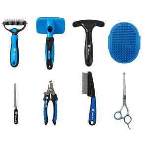 8 in 1 Pet Grooming Kit for Dogs & Cats – Deshedding Brush, Undercoat Rake, Slicker Brush, Nail Clipper, Scissors & Bath Brush for All Coat Types in Saudi Arabia