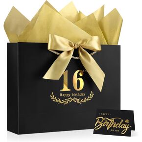 حقيبة هدايا عيد الميلاد الخمسين من JMANNI باللون الأسود والذهبي مع بطاقة ومناديل ورقية، مقاس 12.6 بوصة × 9.84 بوصة × 3.9 بوصة، حقيبة هدايا أنيقة للرجال والنساء، لوازم حفلات تذكار عيد الميلاد بعمر 50 عامًا in Kuwait