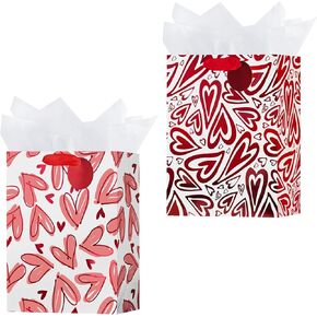 OFIHANLY 2 Pack 12.6" Medium Size Happy Valentine's Day Gift Bags with Handles for Women Her Red Heart Paper Gift Wrap Bags with Tissue Paper for Kids in Saudi Arabia
