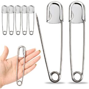 6 قطع 5 بوصة دبابيس أمان كبيرة من الفولاذ المقاوم للصدأ دبابيس أمان قوية شديدة التحمل للأزياء والخياطة واللحف والبطانيات والغسيل الثقيل والحرف اليدوية والديكورات (فضي) in Kuwait