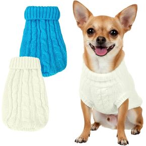 2Pcs Dog Sweater XS Dog Clothes for Small Dogs, Warm Turtleneck Knitted Chihuahua Clothe Sleeveless Kitten Clothes Puppy Sweater for Small Dogs Girl Yorkie Outfit Custume(Blue, White) in Saudi Arabia