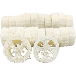 25 قطعة من شرائح ليفة طبيعية، قطع ليفة طبيعية قابلة لإعادة الاستخدام لتنظيف الإسفنجة وحامل صابون الوجه وأدوات الصابون المخصصة مع حقيبة تخزين واحدة (قطر 2 بوصة، سميكة 1 بوصة) in Kuwait