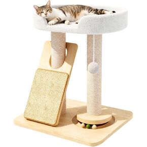 شجرة قطط سيمكات للقطط الداخلية البالغة الكبيرة، برج برج القطط مع لوح/عمود خدش، بيت قطط مع قرص دوار من الخشب الصلب وكرة النعناع البري للعب in Kuwait