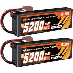Hilldow 3S Lipo Battery 5200mAh 11.1V 80C RC حافظة صلبة للبطارية مع قابس T لسيارة RC قارب شاحنة طائرة هليكوبتر بدون طيار (عبوتان) in Kuwait