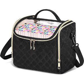 حقيبة تخزين أقلام التحديد لـ 60 قلم تحديد، حقيبة منظمة صغيرة لأقلام التحديد مع مقسم قابل للإزالة وجزء علوي من البولي فينيل كلوريد، حقيبة حمل قلم تحديد محمول مع مقبض وحزام كتف، أسود in Kuwait