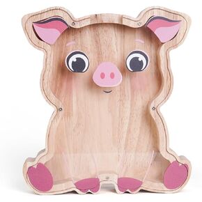 Wooden Pig Piggy Bank for Kids, Pig Money Coin Bank, Unbreakable Toddler Piggy Bank Kids Safe Money Box, Easter Birthday Gifts for Girls Boys, Educational Toys for Boys Girls Room Decor in Kuwait