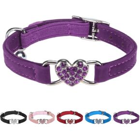 BINGPET Diamond Cat Collar,Adjustable Soft Velvet Leather Safe Kitten Collar with Crystal Heart Charm and Bells,Girl Boy Bling Stylish Cat Collars with Safety Elastic (Purple, Neck Girth 8"-10") in Saudi Arabia