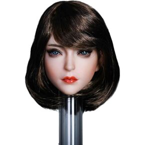Fremego 1/6 Scale Female Head Sculpt, Beauty Asia Girl Planted Hair Head Carved Makeup Version for 12inch Female Action Figure Body (Black Curls Hair) in Kuwait