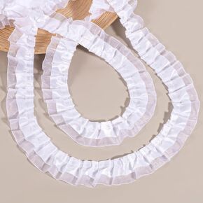 10 Yards Two Tone Satin Organza Lace Trim, 1.5" Vintage Pleated Organza Lace Ribbons Embroidered Laces Edge Trim Ribbon for Applique, Sewing, Wedding Embellishment, DIY Decor (White) in Saudi Arabia