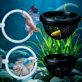 CAIJ Betta Exercise Ring & Floating Hammock Set, Aquarium Betta Fish Training and Feeding Rings, Multi-Functional Floating Resting Bed, Decorative Accessories for Small Fish Tanks Pink in Saudi Arabia