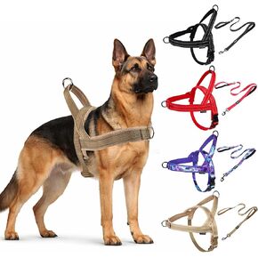 No Pull Dog Harness and Leash Set-Reflective Vest with Handle&5FT Dog Leash with Car Seatbelt Clip,Breathable Mesh&Quick Fit Dog Harness Easy for Medium Large Dogs Training Walking(Brown,L) in Saudi Arabia