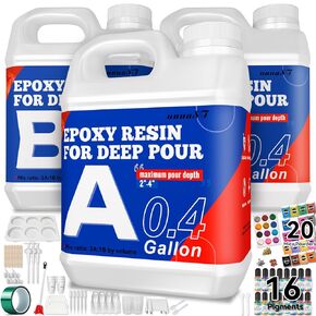 راتنجات الايبوكسي صب عميق راتنجات الايبوكسي 2.4 جالون، 2-4 بوصة 2: 1 طقم صب عميق من راتنجات الايبوكسي الشفاف خالية من الفقاعات لطاولة النهر، والحرف الفنية، والزهور، والخشب، DIY in Kuwait