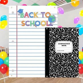 2 Pcs Large School Backdrop Composition Notebook Classroom Decor, 6.5 x 4.4 ft Composition and 3.2 x 2.3 ft Notebook Book Backdrop Banner for First Day of School Kindergarten Party Supplies in Kuwait