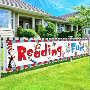 Hafangry Reading is Fun Fence Banner Kids Read Across America Book Themed Party Decoration for Nursery School Classroom Library Home Yard Outdoor Banner in Saudi Arabia