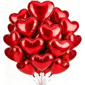 30Pcs Red Heart Balloons 18 Inch - Mylar Heart Shaped Foil Valentine's Day Decorations, Birthday Party, Anniversary,Wedding, Engagement, Baby Shower Decor in Saudi Arabia