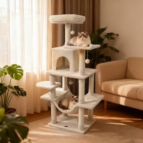 شجرة قطط دورتالا للقطط الداخلية، برج قطط طويل القامة 58 بوصة مع مجثم علوي، شقة، أرجوحة، أعمدة خدش سيزال، 3 كرات متدلية، منصات، ملعب أثاث متعدد المستويات لتسلق الحيوانات الأليفة (أخضر وبرتقالي) in Kuwait