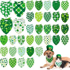 Whaline 36Pcs St. Patrick's Day Dog Bandana Triangle Pet Scarf Adjustable Puppy Neckerchief Green Shamrock Clover Plaid Dog Bib for Irish Holiday Medium Large Cat Costume Accessories in Kuwait