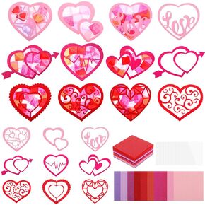 Zonon 27 Pcs Valentine's Day Hearts Suncatchers Craft Kits DIY Heart Stained Glass Effect Tissue Paper Kits Bulk for Window Decor Ornament Spring Party Favors Home Art Activities in Saudi Arabia