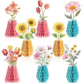 8 Pcs Spring Flower Party Centerpiece Decorations 3D Cardboard Tulip Wildflowers Sunflower Table Centerpieces Floral Table Honeycomb Centerpieces for Wedding Birthday Baby Shower Mother's Day Supplies in Saudi Arabia