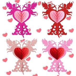 4 Pcs Romantic 3D Heart Honeycomb Decor with Cupid Design – Elegant Table Centerpiece for Valentine’s Day, Anniversary, or Romantic Dinner, Ready-to-Gift Home & Party Decoration in Saudi Arabia