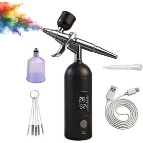 Airbrush Kit with Compressor 35PSI- Air Brush Kit with LCD Screen, Cordless Non-Clogging Airbrush Gun Set, Portable Trigger Air brush Machine for Nails, Makeup, Painting, Cake, Modeling (Black) in Saudi Arabia