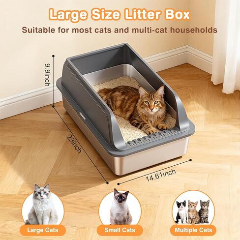 2 Packs Stainless Steel Litter Box with High Sides, Extra Large Litter Box for Big Cats & Multiple Cats, Metal Kitty Cat Box Leak-Proof, Odor-Free, Easy Clean, Included Scoop, Dark Grey in Saudi Arabia