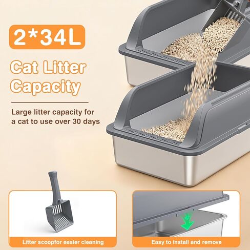 2 Packs Stainless Steel Litter Box with High Sides, Extra Large Litter Box for Big Cats & Multiple Cats, Metal Kitty Cat Box Leak-Proof, Odor-Free, Easy Clean, Included Scoop, Dark Grey in Saudi Arabia