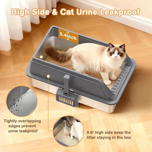 2 Packs Stainless Steel Litter Box with High Sides, Extra Large Litter Box for Big Cats & Multiple Cats, Metal Kitty Cat Box Leak-Proof, Odor-Free, Easy Clean, Included Scoop, Dark Grey in Saudi Arabia
