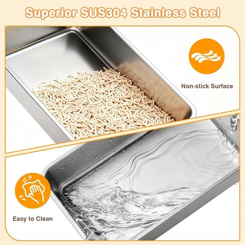 2 Packs Stainless Steel Litter Box with High Sides, Extra Large Litter Box for Big Cats & Multiple Cats, Metal Kitty Cat Box Leak-Proof, Odor-Free, Easy Clean, Included Scoop, Dark Grey in Saudi Arabia