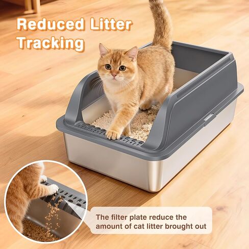 2 Packs Stainless Steel Litter Box with High Sides, Extra Large Litter Box for Big Cats & Multiple Cats, Metal Kitty Cat Box Leak-Proof, Odor-Free, Easy Clean, Included Scoop, Dark Grey in Saudi Arabia