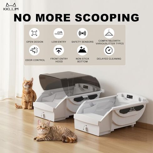 Automatic Litter Box, Open-Top Self Cleaning Litter Box for Multiple Cats, Large Space with Low Entry, Dual Safety Sensors, Quiet Operation, Compatible with Clumping Litter, Odor Control in Saudi Arabia