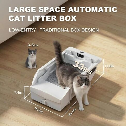 Automatic Litter Box, Open-Top Self Cleaning Litter Box for Multiple Cats, Large Space with Low Entry, Dual Safety Sensors, Quiet Operation, Compatible with Clumping Litter, Odor Control in Saudi Arabia