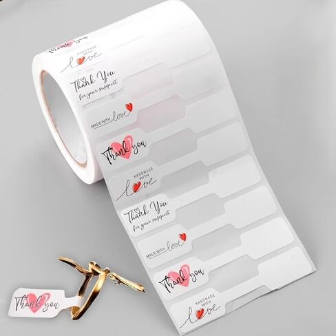 1 Roll Elegant White Self-Adhesive Jewelry Price Tags with Thank You Message - Glossy Finish Perfect for DIY Crafts Display in Saudi Arabia
